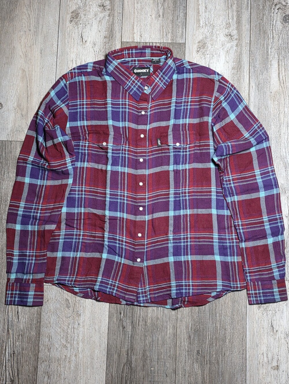 Hooey Women's Plaid Pearl Snap Button Down Western Lightweight Shirt Sz Lg